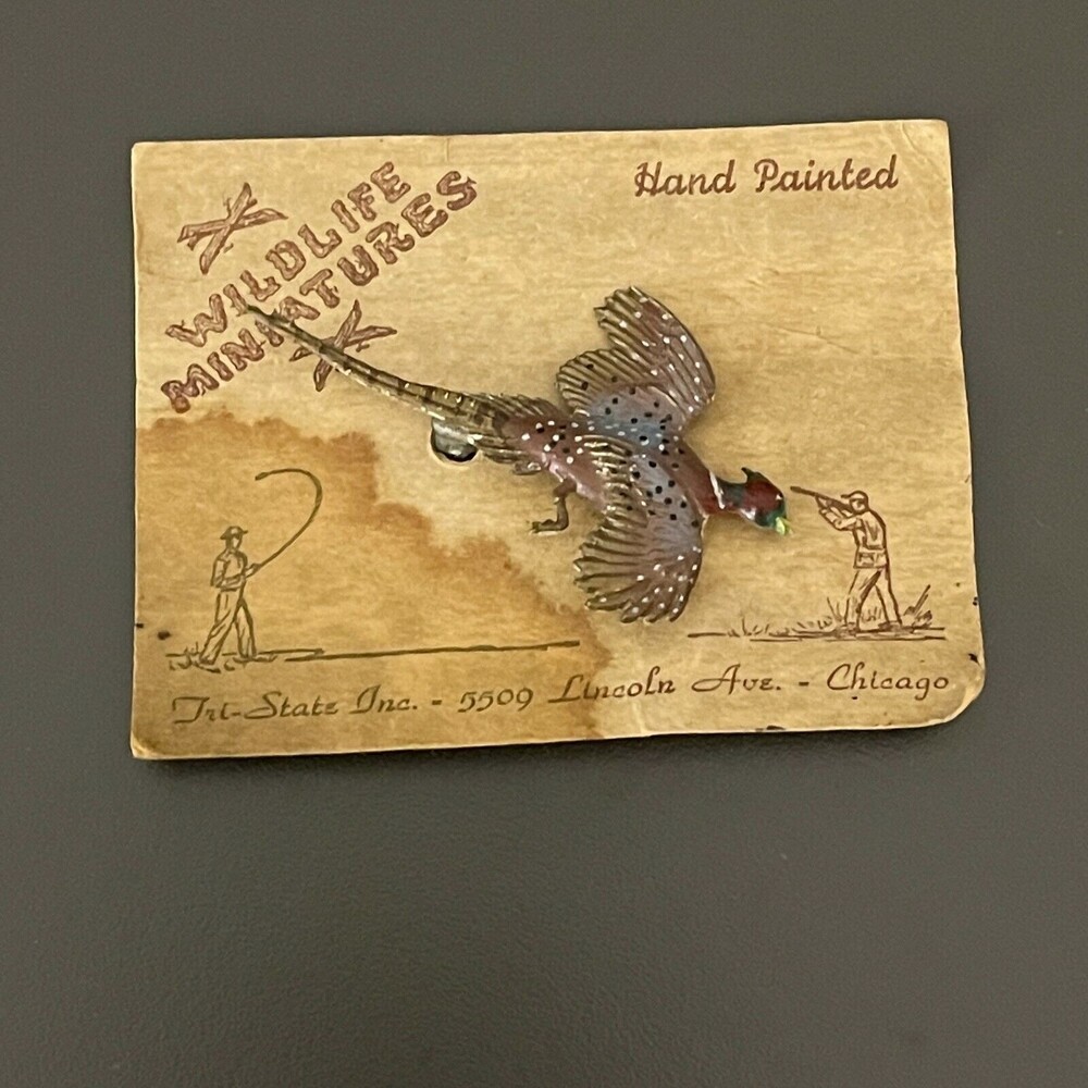 Vintage Wildlife Minatures Handpainted Bird Pheasant Celluloid Brooch NWOT